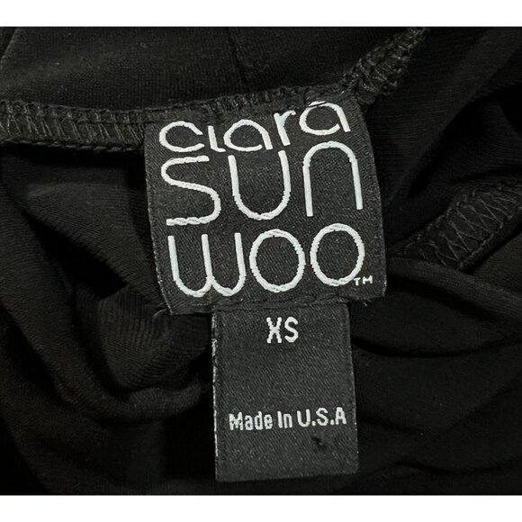 Clara Sun Woo Sz XS Black Mock Neck Cold Shoulder Slinky A Line Shift Dress USA - Picture 5 of 8
